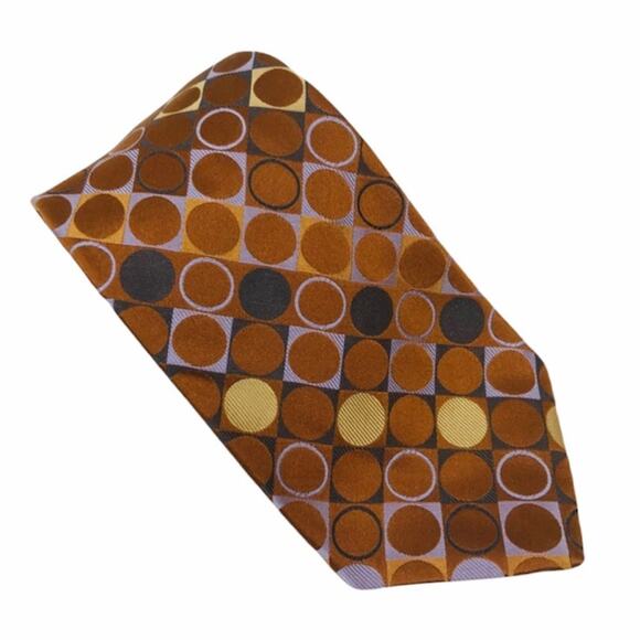 Ted Baker London Circles Tie Brown Blue Gold - Picture 1 of 5